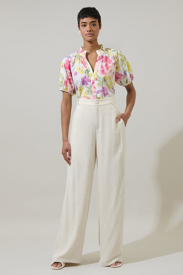 Sugarlips Leonie Floral Lena Split Neck Top