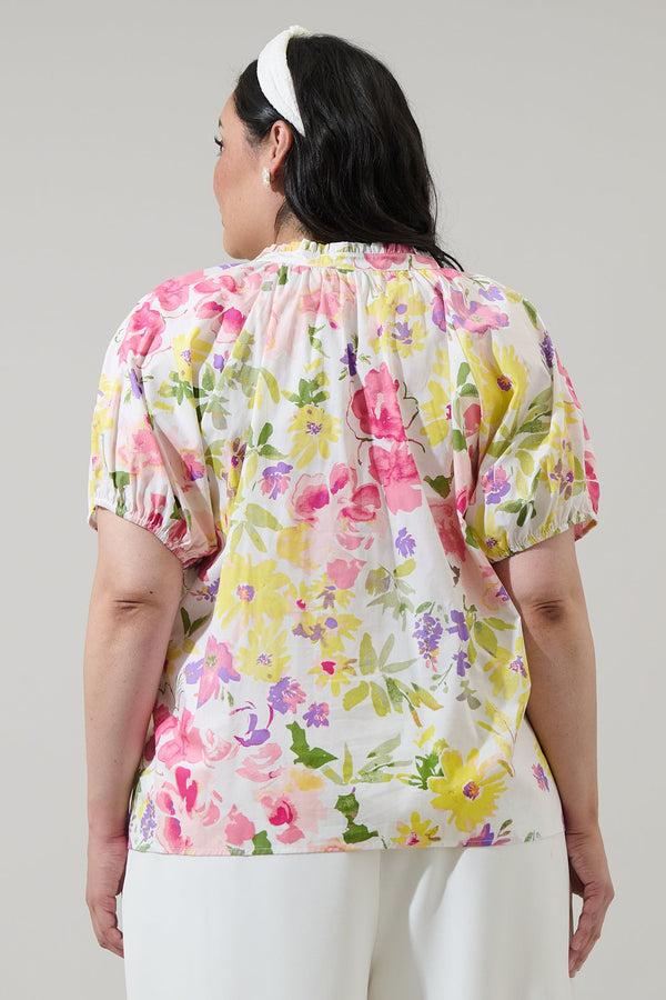 Sugarlips Leonie Floral Lena Split Neck Top Curve