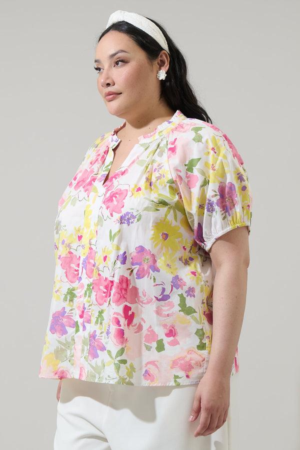 Sugarlips Leonie Floral Lena Split Neck Top Curve