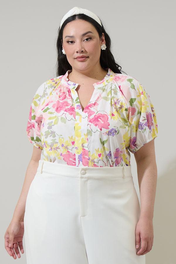 sugarlips Leonie Floral Lena Split Neck Top Curve