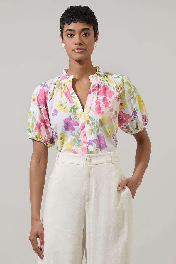sugarlips Leonie Floral Lena Split Neck Top
