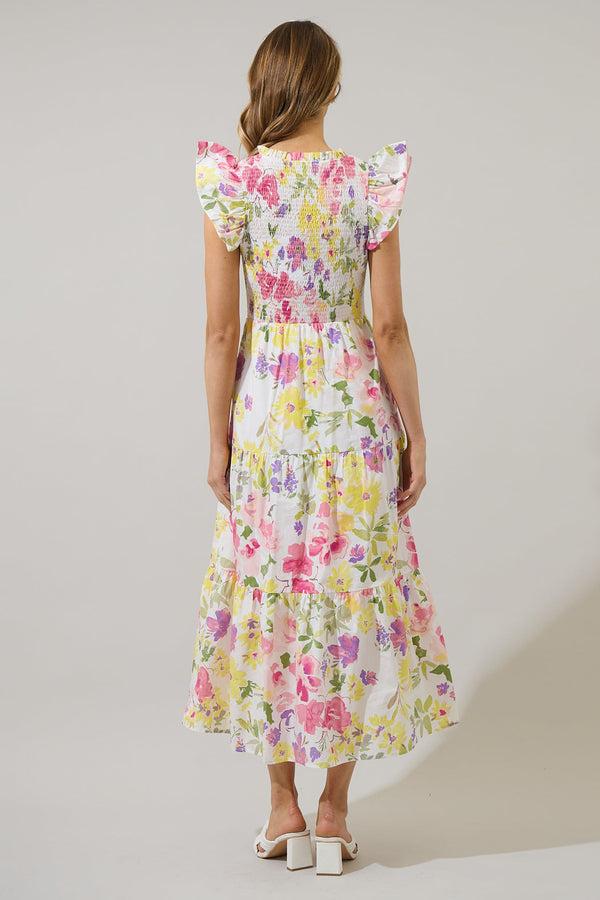 Sugarlips Leonie Floral Sunfire Tiered Midi Dress