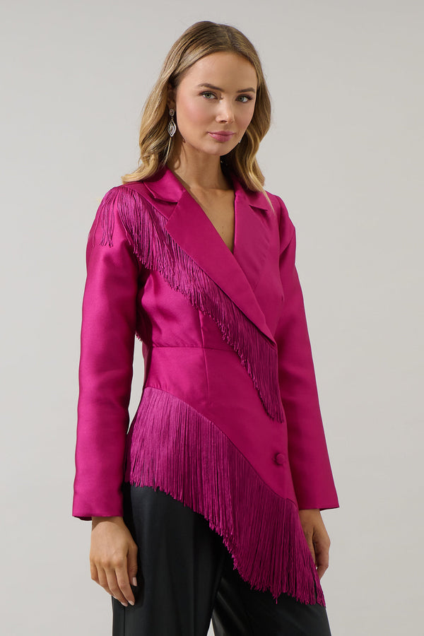 Sugarlips Lettie Satin Fringe Blazer Jacket