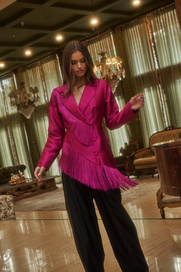 sugarlips Lettie Satin Fringe Blazer Jacket