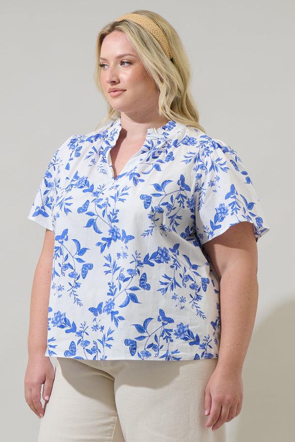 Sugarlips Leya Floral Inaya Split Neck Top Curve