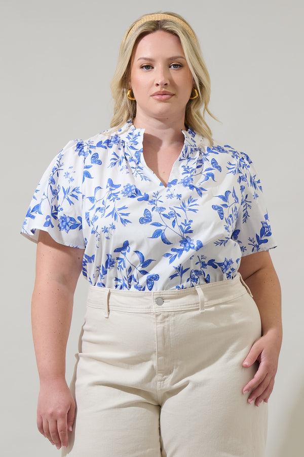 sugarlips Leya Floral Inaya Split Neck Top Curve