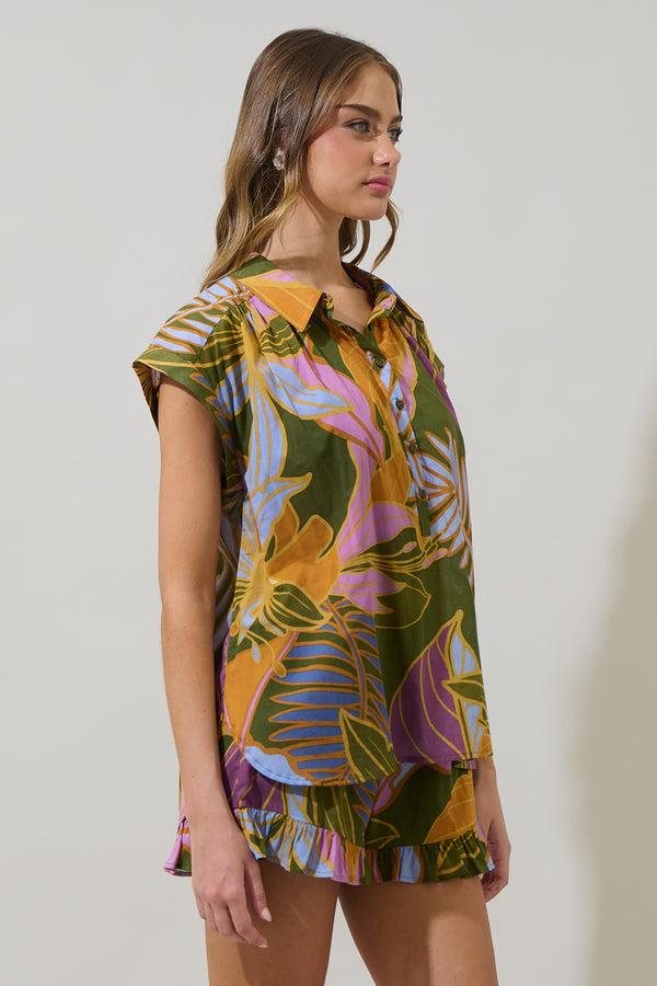 Sugarlips Lilburn Tropics Ramy Collared Top