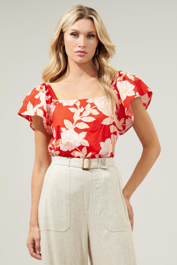 Sugarlips Lilo Tropics Swazi Flutter Sleeve Top