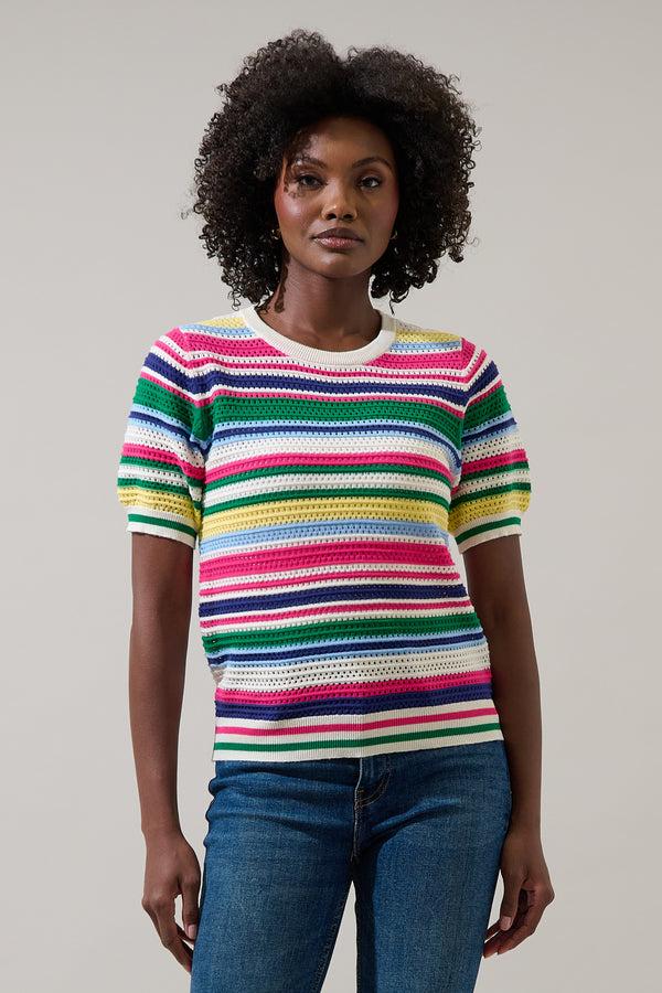 Sugarlips Linzia Stripe Crochet Sweater Top