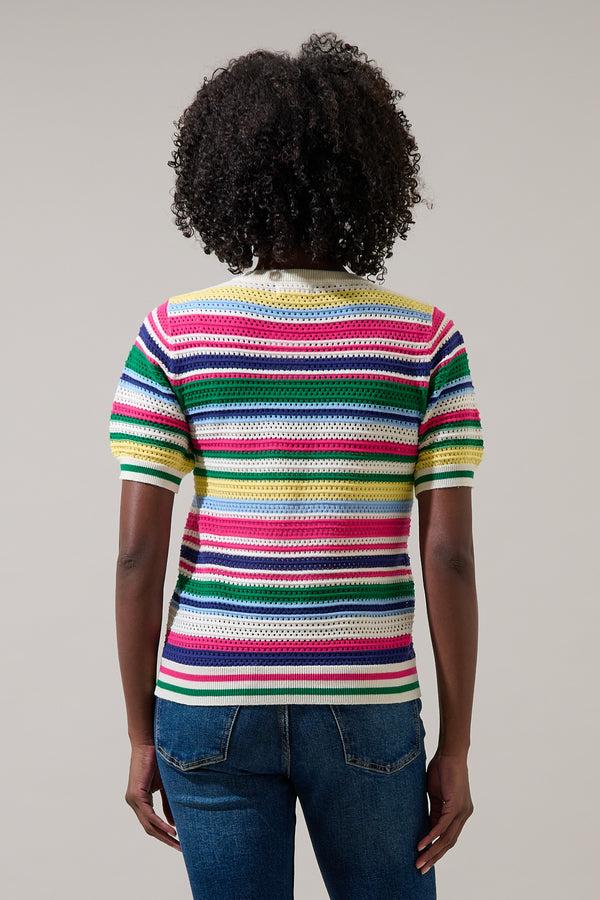Sugarlips Linzia Stripe Crochet Sweater Top