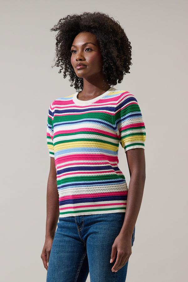Sugarlips Linzia Stripe Crochet Sweater Top
