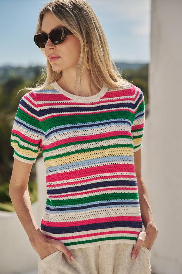sugarlips Linzia Stripe Crochet Sweater Top