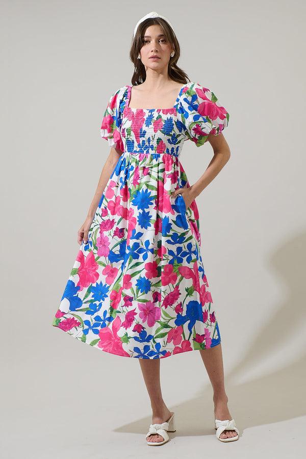 Sugarlips Liran Floral Maray Smocked Midi Dress