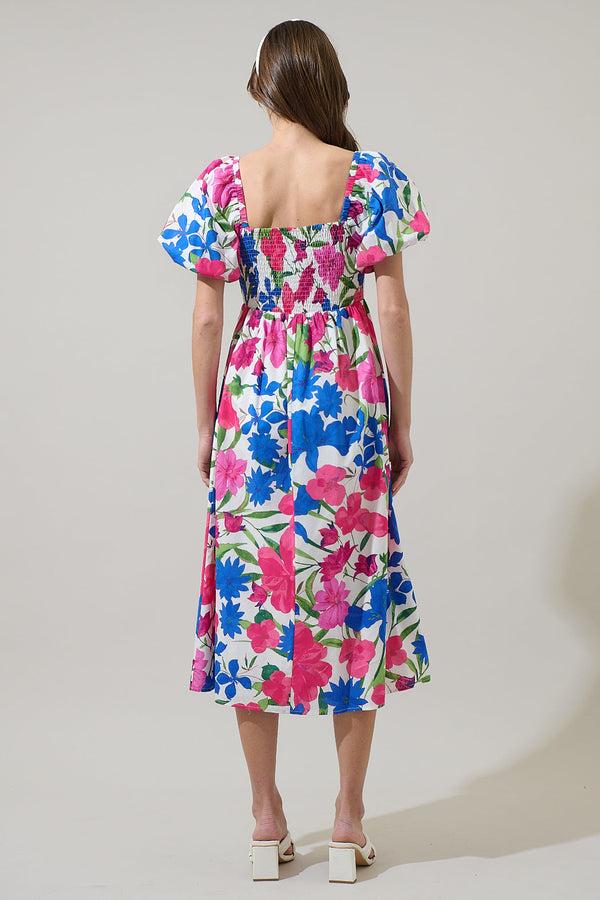 Sugarlips Liran Floral Maray Smocked Midi Dress