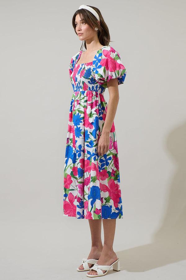 Sugarlips Liran Floral Maray Smocked Midi Dress