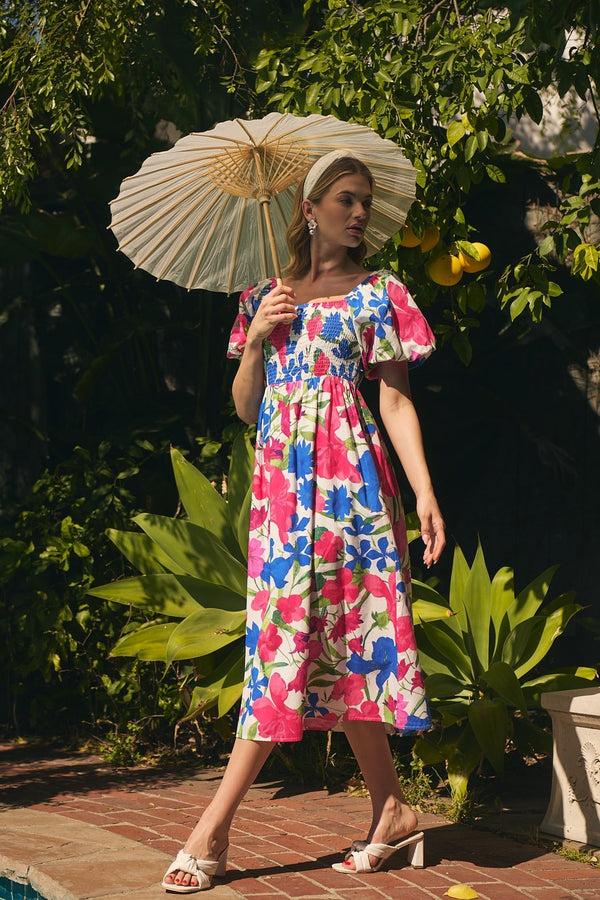 sugarlips Liran Floral Maray Smocked Midi Dress