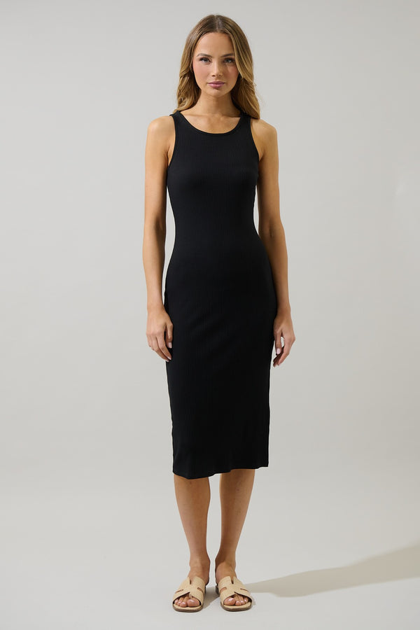 sugarlips Lisbon Ribbed Knit Tank Midi Dress
