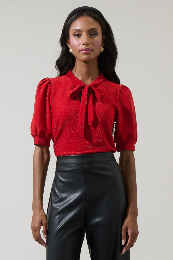sugarlips Lisette Shimmer Bow Tie Top