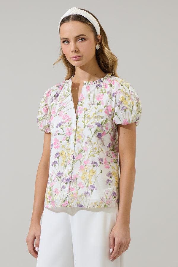 Sugarlips Lita Floral Avy Button Down Top