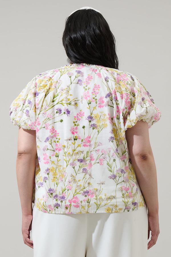 Sugarlips Lita Floral Avy Button Down Top Curve