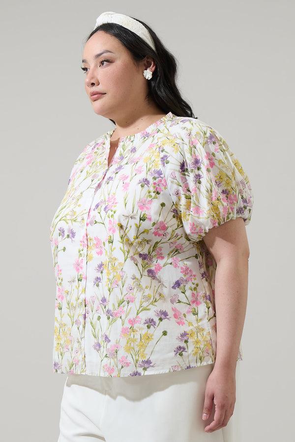 Sugarlips Lita Floral Avy Button Down Top Curve