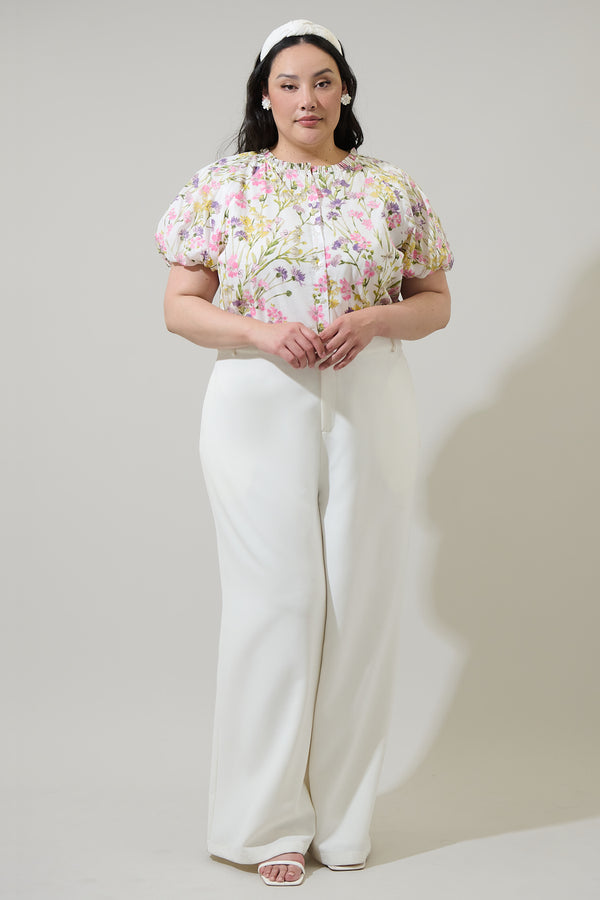 Sugarlips Lita Floral Avy Button Down Top Curve