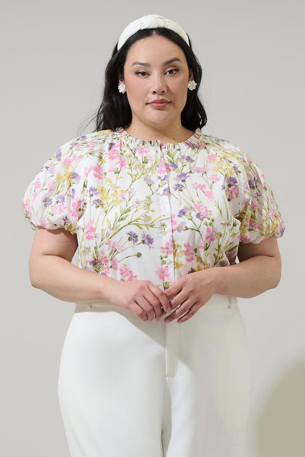 sugarlips Lita Floral Avy Button Down Top Curve