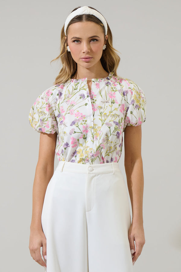 sugarlips Lita Floral Avy Button Down Top