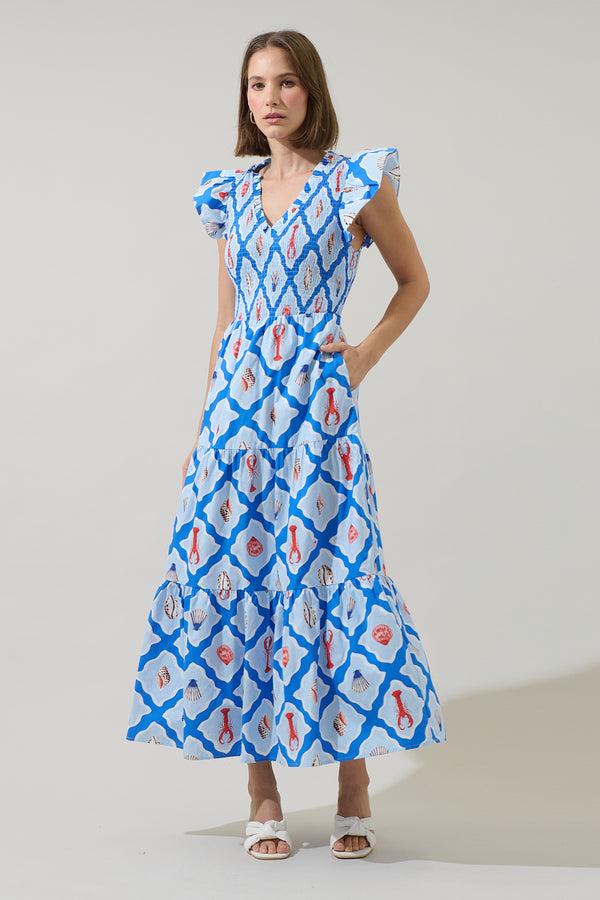 Sugarlips Lobster Bay Sunfire Tiered Midi Dress