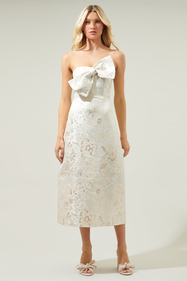 Sugarlips Lola Jacquard Bow Strapless Midi Dress