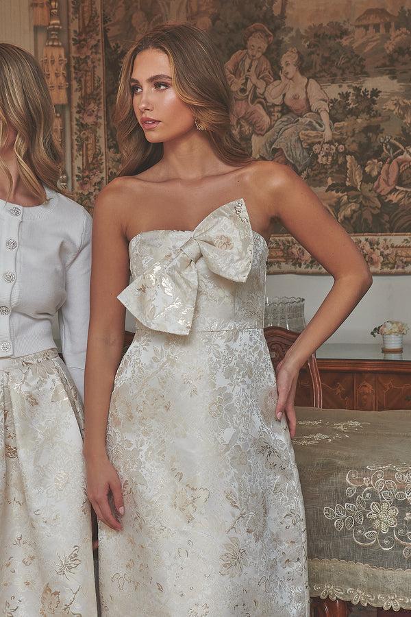 sugarlips Lola Jacquard Bow Strapless Midi Dress