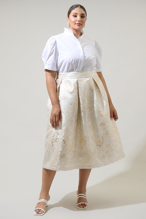 Sugarlips Lola Jacquard Pleated Midi Skirt Curve