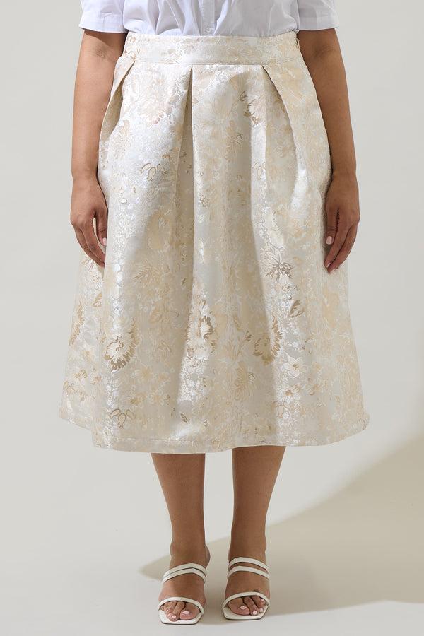 sugarlips Lola Jacquard Pleated Midi Skirt Curve