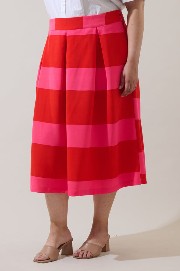 Sugarlips Lolli Stripe Pleated Midi Skirt Curve