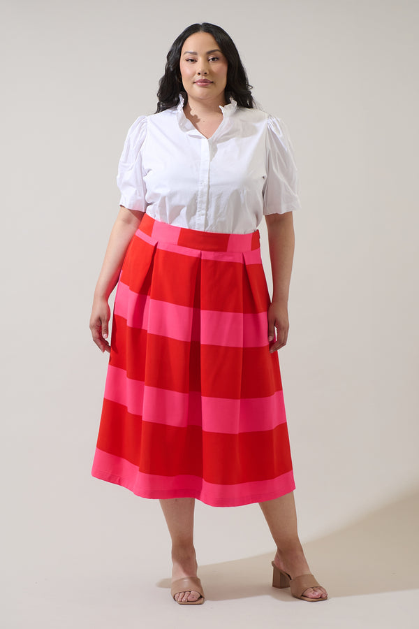 Sugarlips Lolli Stripe Pleated Midi Skirt Curve