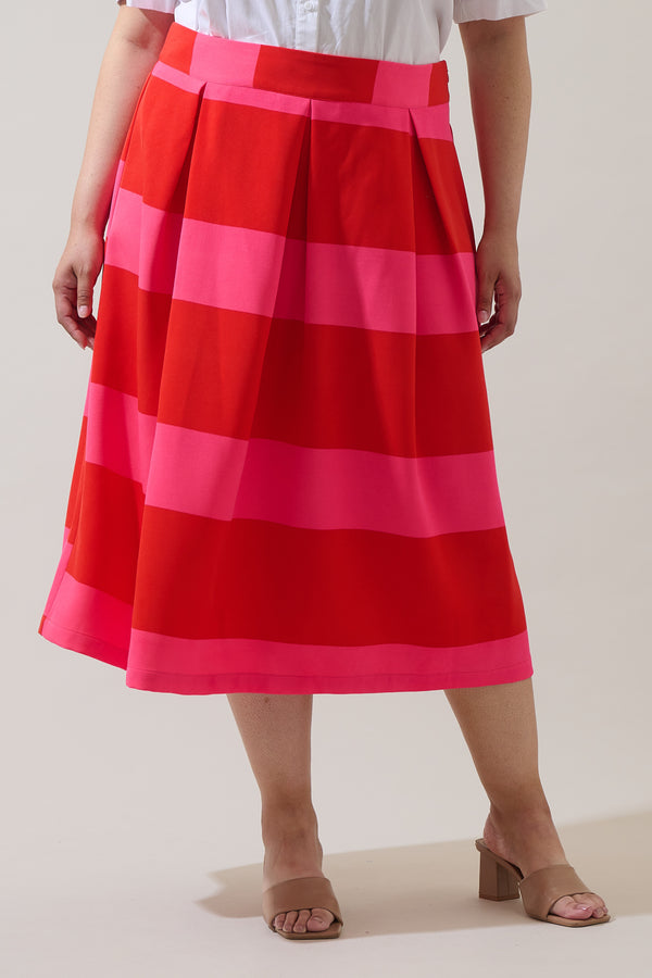 sugarlips Lolli Stripe Pleated Midi Skirt Curve