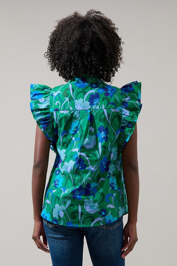 Sugarlips Lomeli Floral Sleeveless Ruffle Top