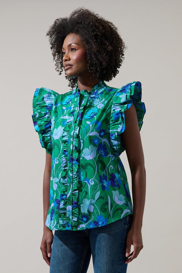 Sugarlips Lomeli Floral Sleeveless Ruffle Top