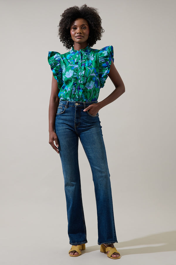 Sugarlips Lomeli Floral Sleeveless Ruffle Top