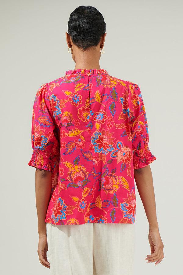 Sugarlips Lorie Floral Baretta Short Sleeve Blouse