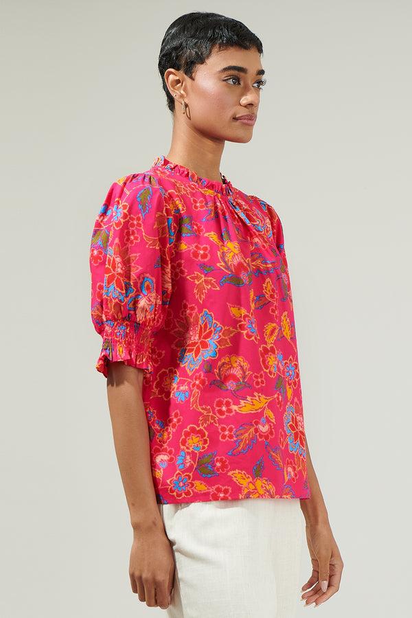 Sugarlips Lorie Floral Baretta Short Sleeve Blouse