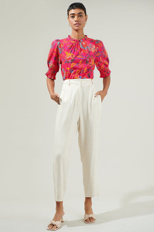 Sugarlips Lorie Floral Baretta Short Sleeve Blouse