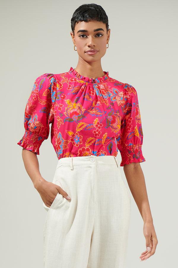 sugarlips Lorie Floral Baretta Short Sleeve Blouse