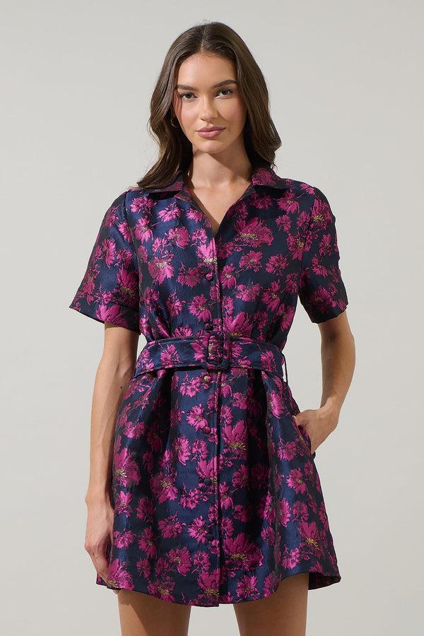 Sugarlips Lorna Floral Jacquard Belted Mini Dress