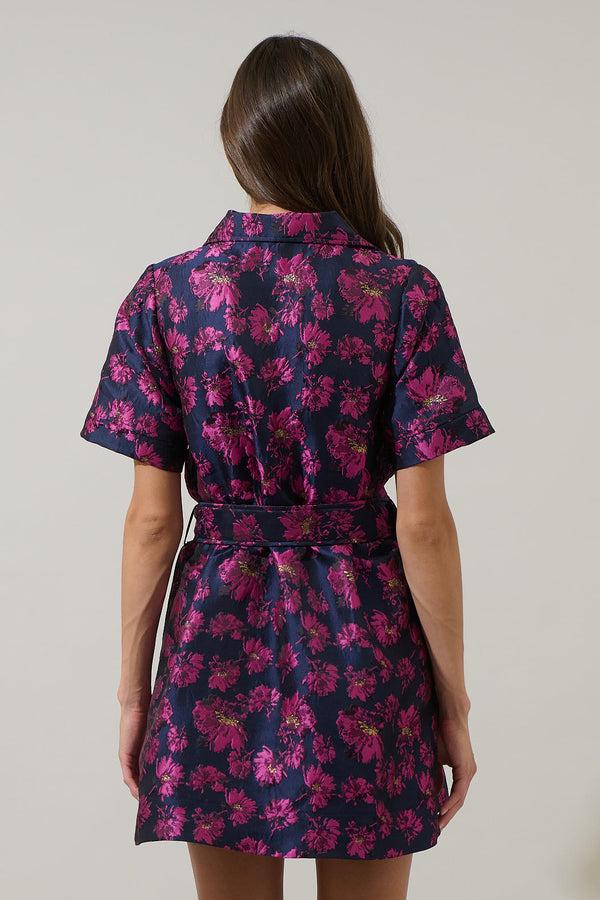 Sugarlips Lorna Floral Jacquard Belted Mini Dress
