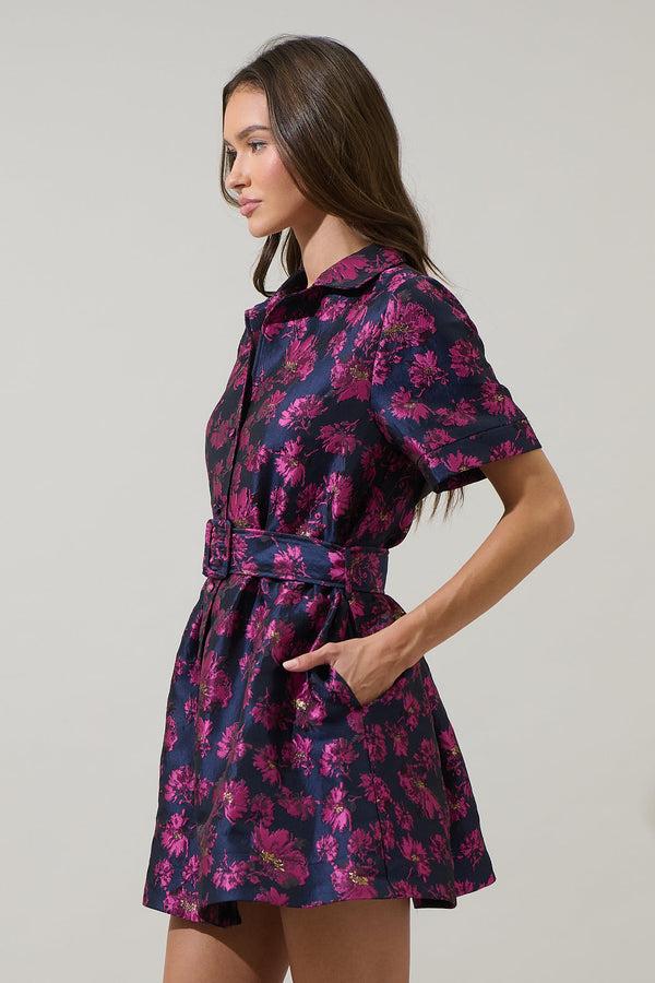 Sugarlips Lorna Floral Jacquard Belted Mini Dress
