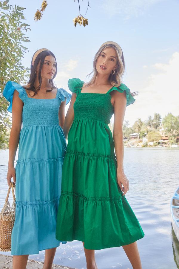 sugarlips Lou Smocked Tiered Midi Dress