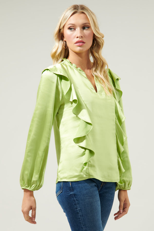 Sugarlips Love Story Ruffle Satin Blouse