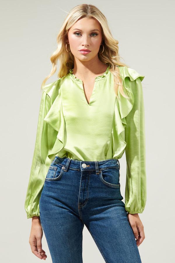 sugarlips Love Story Ruffle Satin Blouse