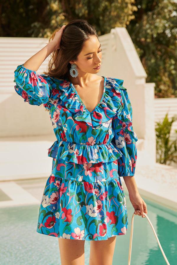 sugarlips Lucera Ruffle V Neck Kitt Mini Dress
